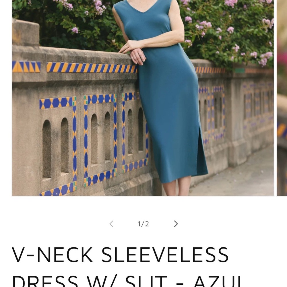 Sleeveless V-Neck Midi Dress with Side Slit in Teal